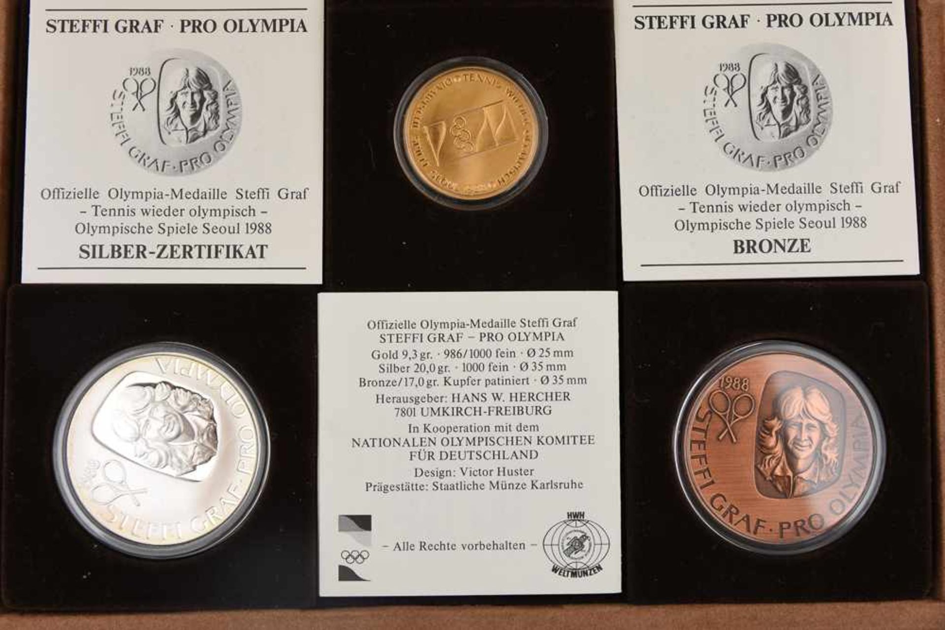 OLYMPIA MÜNZEN, Steffi Graf Seoul 1988, Gold Silber und Bronze (17) Offizielle Olympia-Medaille - Bild 3 aus 4