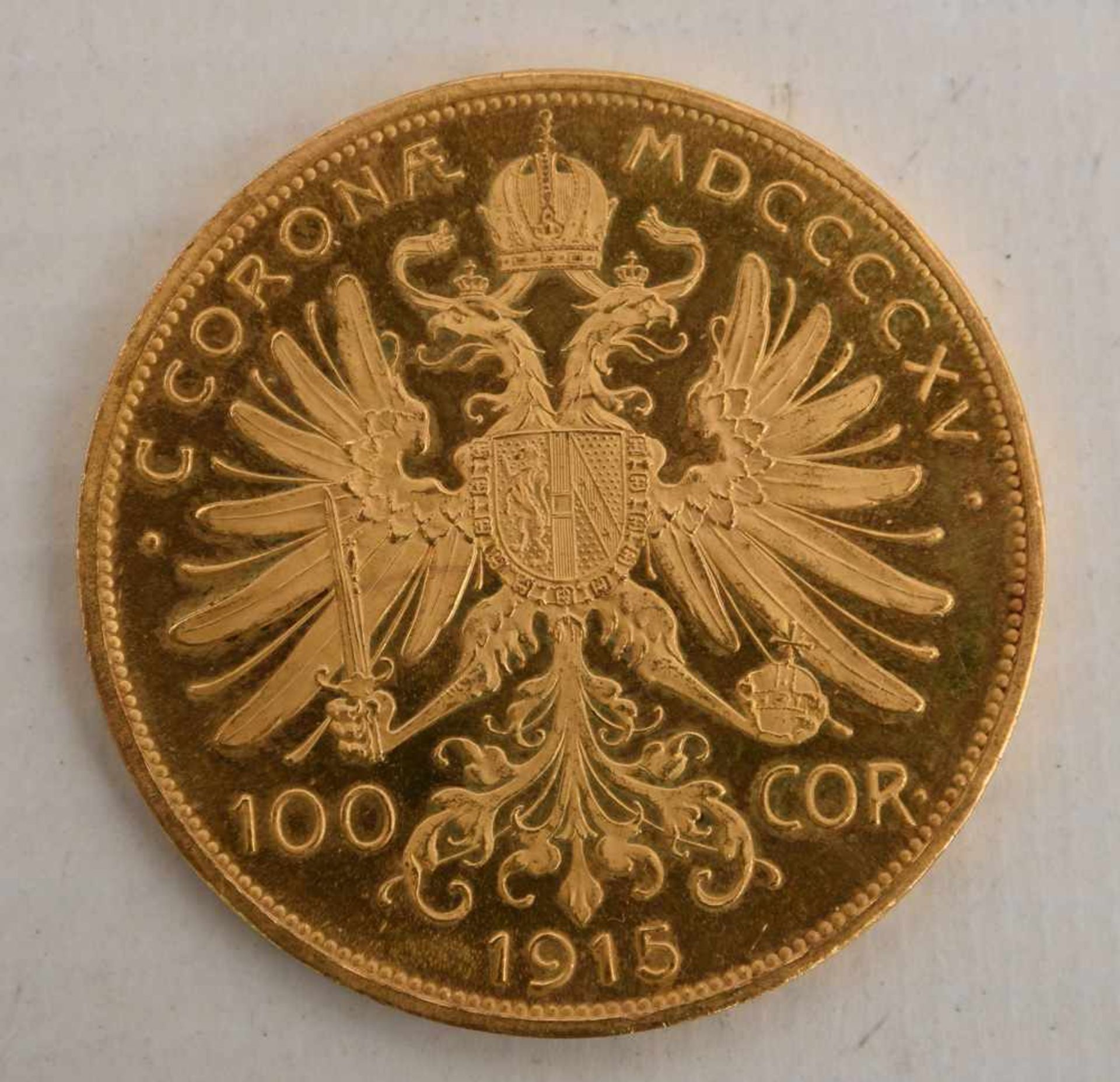 GOLDMÜNZE, 100 Corona 1915 Österreich Münze, Franz Joseph I (4) Material: Gold Gewicht: 33.98 g - Bild 2 aus 2