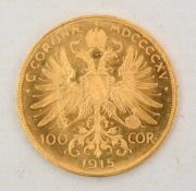 GOLDMÜNZE, 100 Corona 1915 Österreich Münze, Franz Joseph I (10) Material: Gold Gewicht: 33.98 g