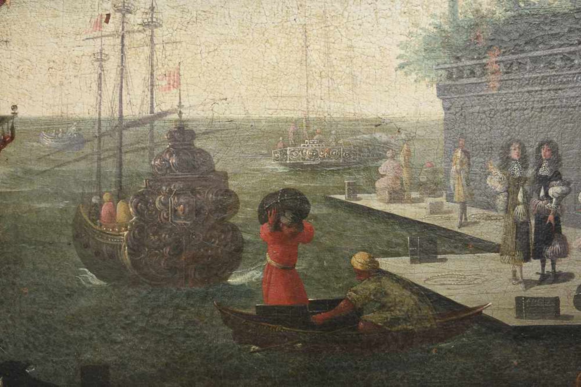 UNBEKANNTER KÜNSTLER, " Hafenszene", Öl auf Leinwand, 1 hälfte 17. Jahrhundert. Gerahmt, Guter - Image 2 of 12