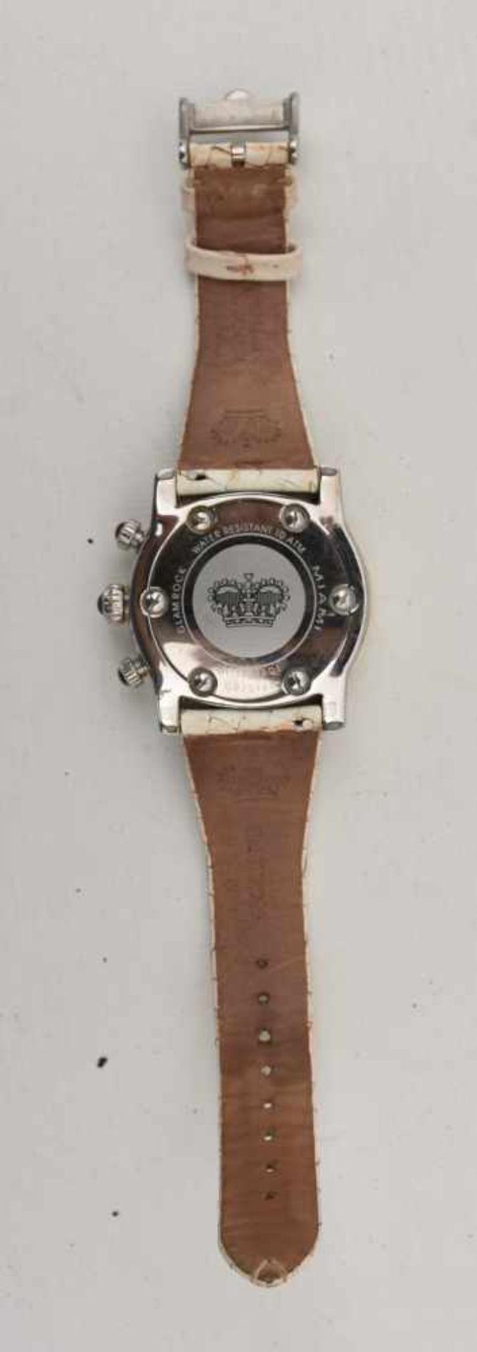 GLAM ROCK DAMENUHR WEISS, Edelstahl/Leder, um 2000 Quartz Damen-Armbanduhr "Glam Rock". weißes - Bild 5 aus 5