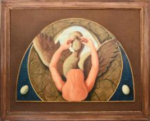 ALBERTO DE PIETRI, "Leda und der Schwan aus der griechischen Mythologie", Öl auf Holz, signiert