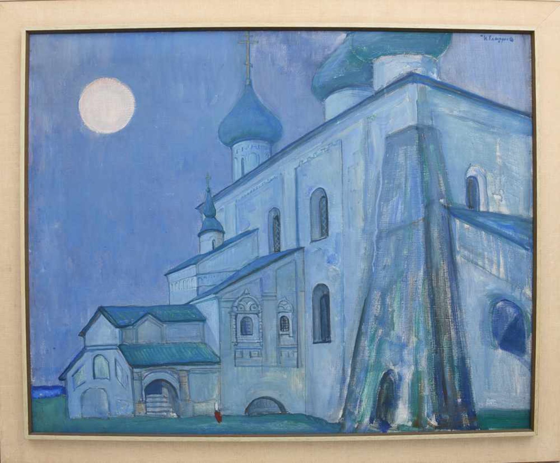 ILJA GLASUNOV, "Weisse Kirche in Kargopol (Bjelaja Notsch)", Acryl auf Leinwand, letztes Drittel 20.