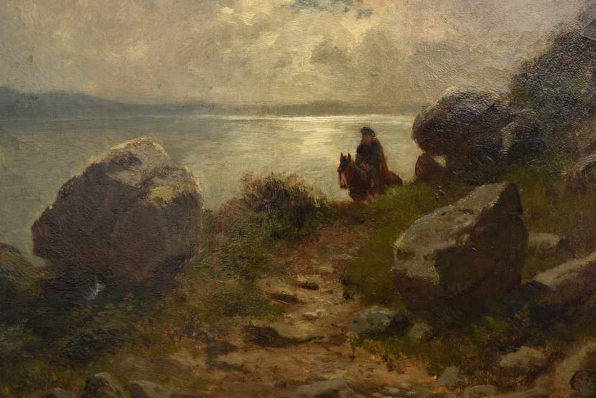 ADOLF HEINRICH LIER, "Reiter auf einem Küstenweg im Mondschein" , Öl auf Leinwand, gerahmt und unten - Image 2 of 4