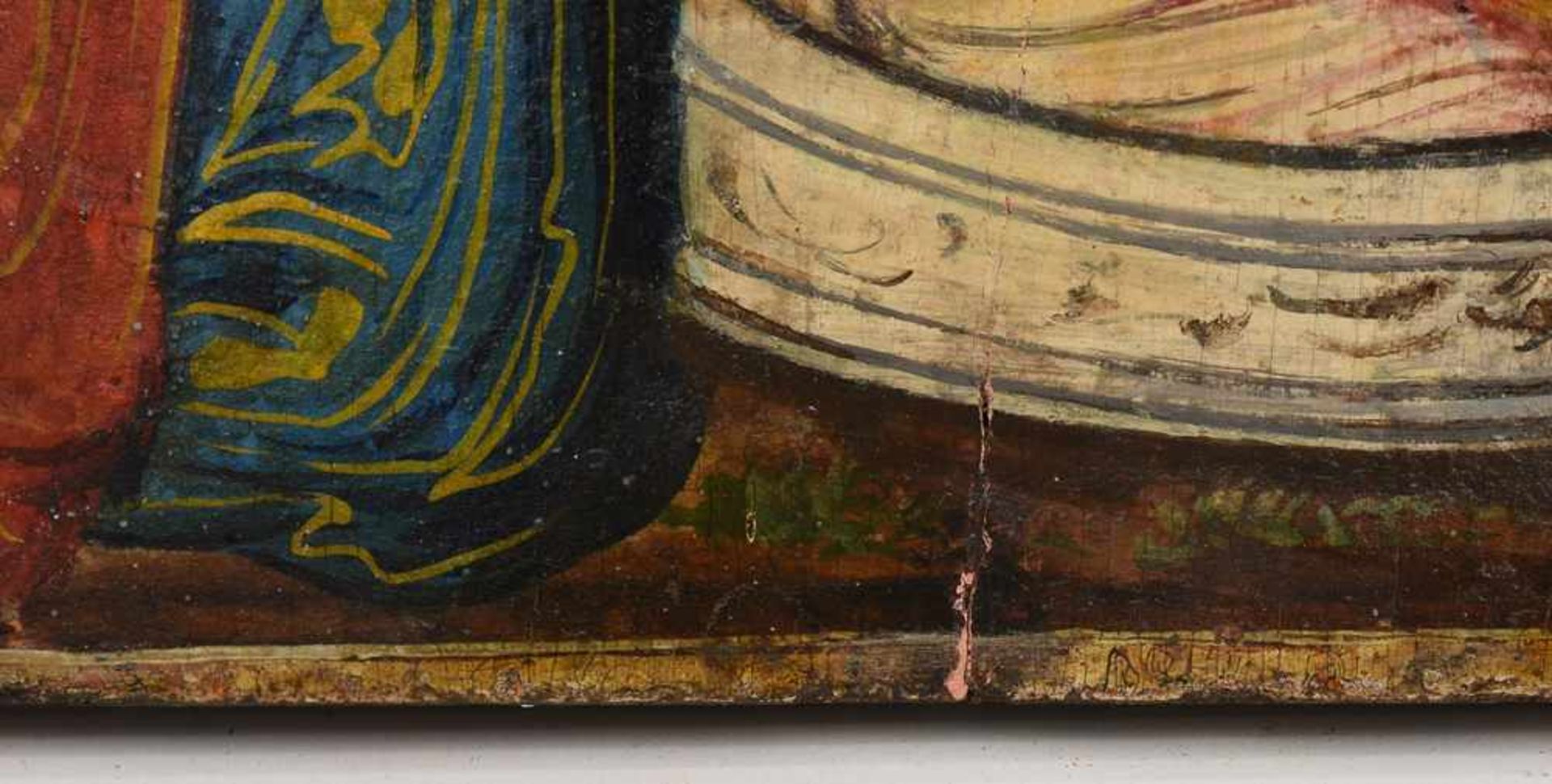 SÜDSLAWISCHE IKONE, " Christi Geburt", 36 x 27 cm. Leichte Altersspuren. - Image 4 of 5