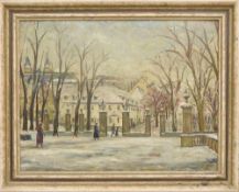 FRANZ GASS, "Stadtpark im Winter" Öl auf Metallblecht, gerahmt. Unten rechts signiert und datiert,