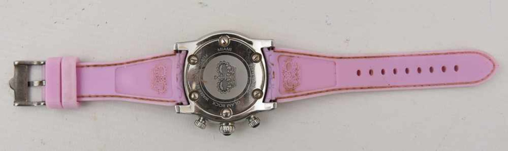 GLAM ROCK DAMENUHR ROSA, Edelstahl/Silikon, um 2000 Quartz Damen-Armbanduhr "Glam Rock". rosa - Bild 5 aus 5