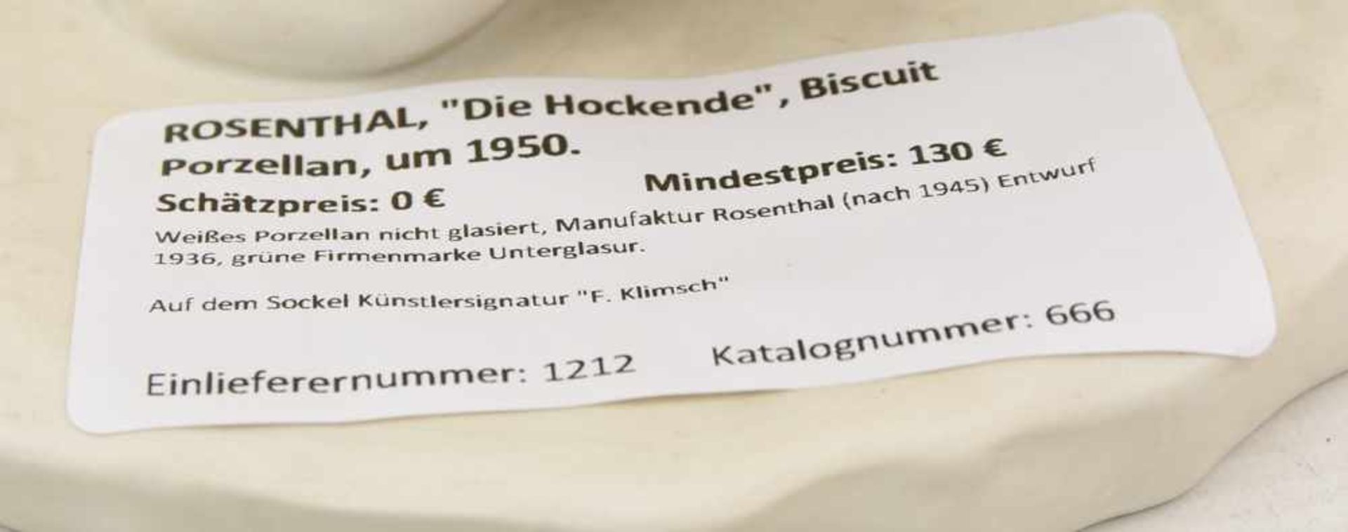 ROSENTHAL, "Die Hockende", Biscuit Porzellan, um 1950. Weißes Porzellan nicht glasiert, Manufaktur - Image 7 of 7