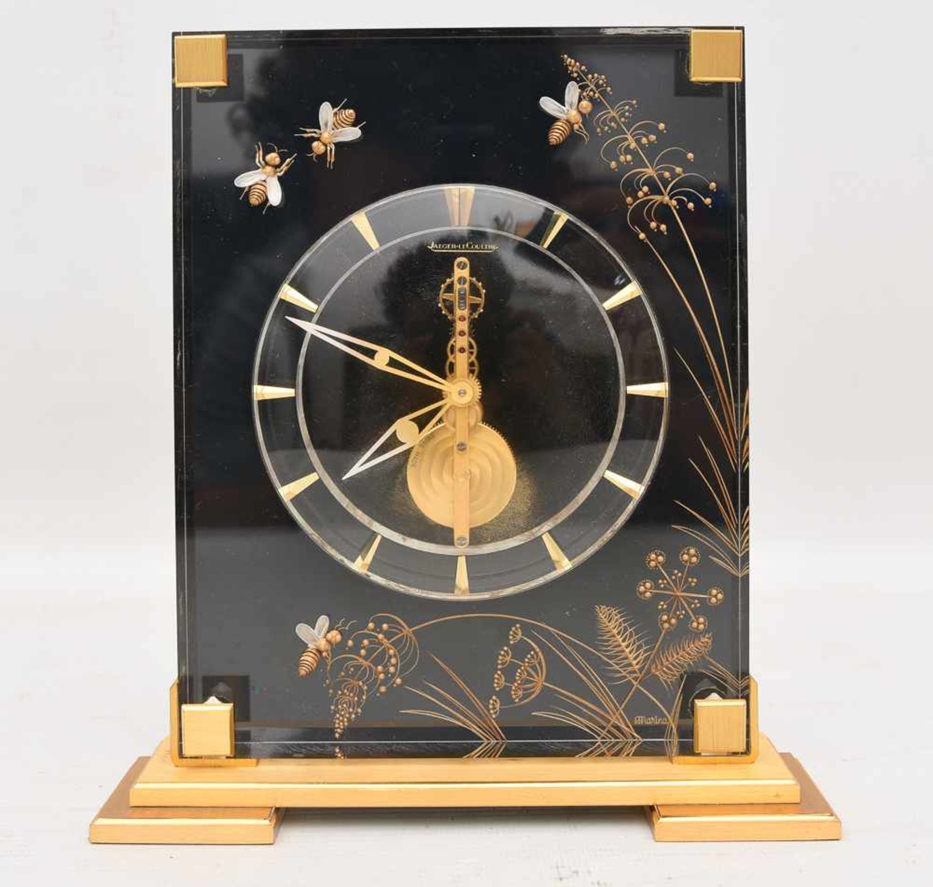 TISCHUHR, Jaeger LeCoultre, Modell Marina, Schweiz 20./21. Jh. Quadratisches Plexiglasgehäuse auf