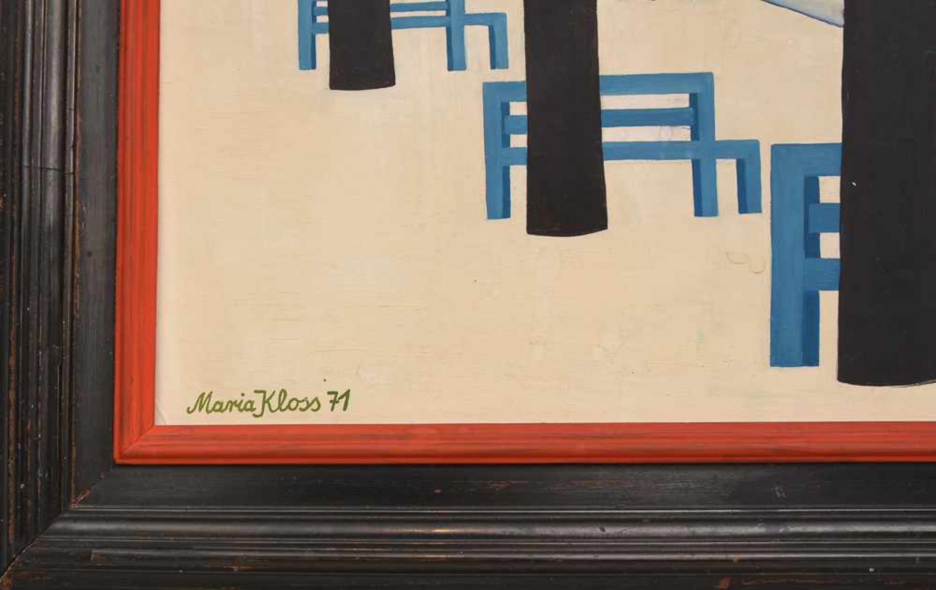 MARIA KLOSS, "Winterspaziergänger mit Hund", Öl auf Karton, 1971, gerahmt. Unten links signiert - Image 2 of 4
