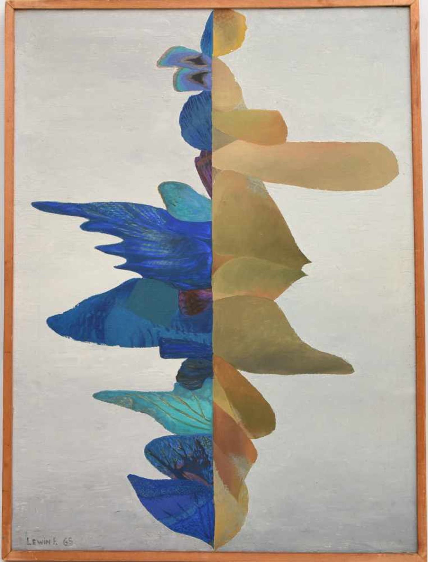 FELIX LEWIN, "Abstrakte Komposition in grau und blau" Öl auf Leinwand, 1965, gerahmt. Unten links