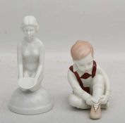 KONV. AUS 2 FIGUREN, Frau mit Schale und Schuh bindender Junge (Gerold Porzellan). Teilw.