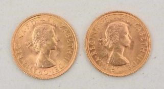 GOLDMÜNZEN, 2 mal 1 Sovereign Elisabeth II, 1962 (20) 2 mal 1 Sovereign Goldmünzen mit jeweils: