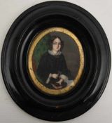 MINIATUR-PORTRAIT EINER JUNGEN FRAU, hinterglas und gerahmt mit vergoldetem Rand, datiert 1859. 19 x