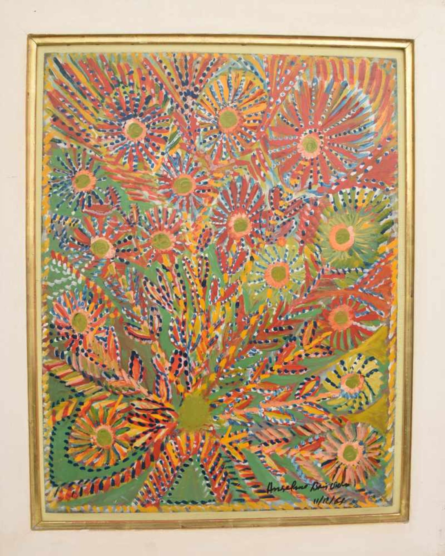 UNBEKANNTER KÜNSTLER, Abstrakte Blumenwiese, Öl auf Platte. Sehr guter Zustand. 81 x 66 cm, unten