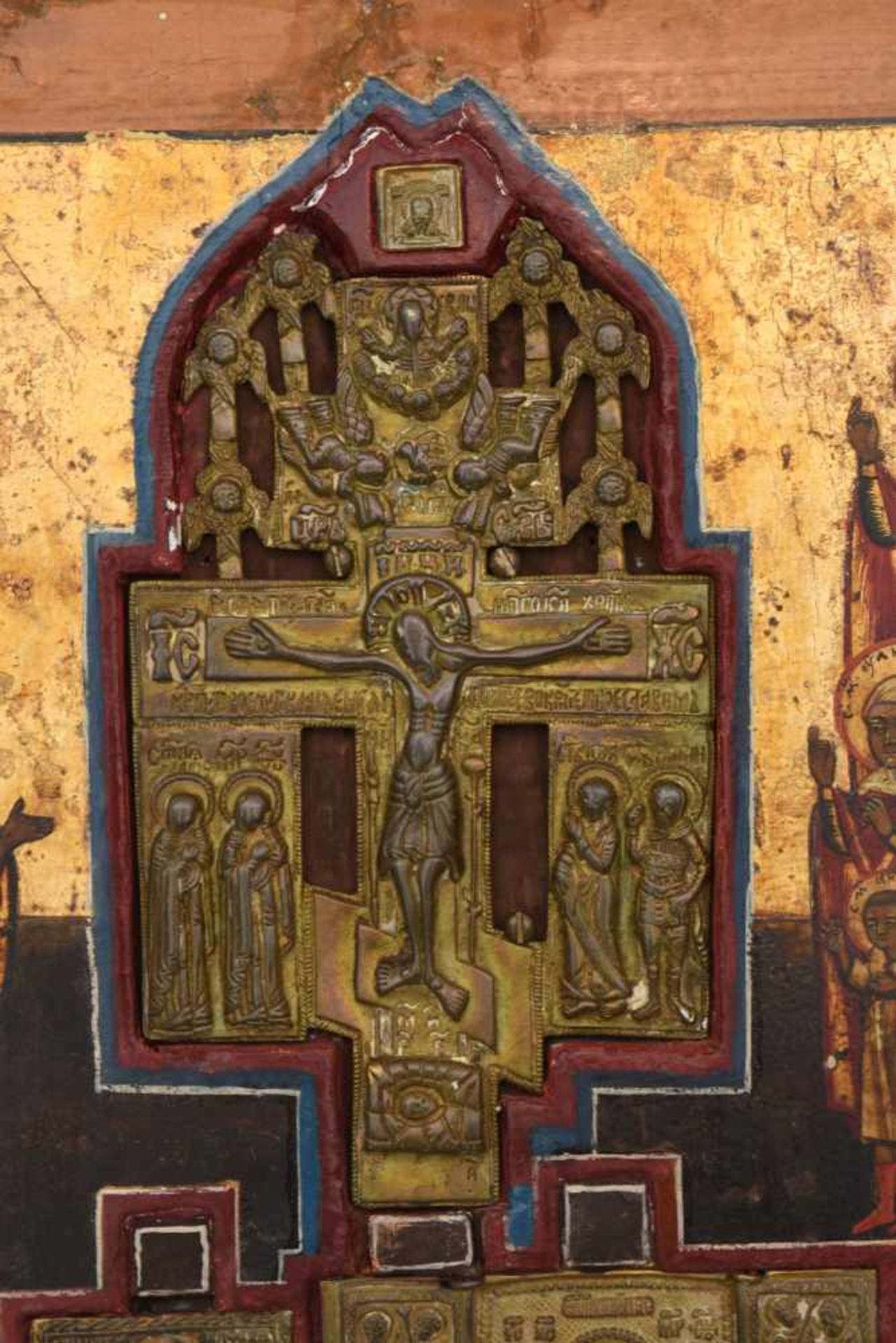 IKONE, Russisch- orthodox, wohl 18. Jh. Eingearbeitetes Kruzifix mit predellaartigem Unterbau. - Bild 2 aus 6