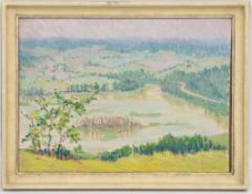 MARGARET REYNOLDS SCHAUFFLER, Am Bodensee, Öl auf Platte, signiertMaße: 35 x 46 cmGuter