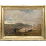 ALBERT LUGARDON, Jäger am Seeufer, Öl auf Platte,England, 1885.Sehr guter Zustand.44 x 32 cm o.R.