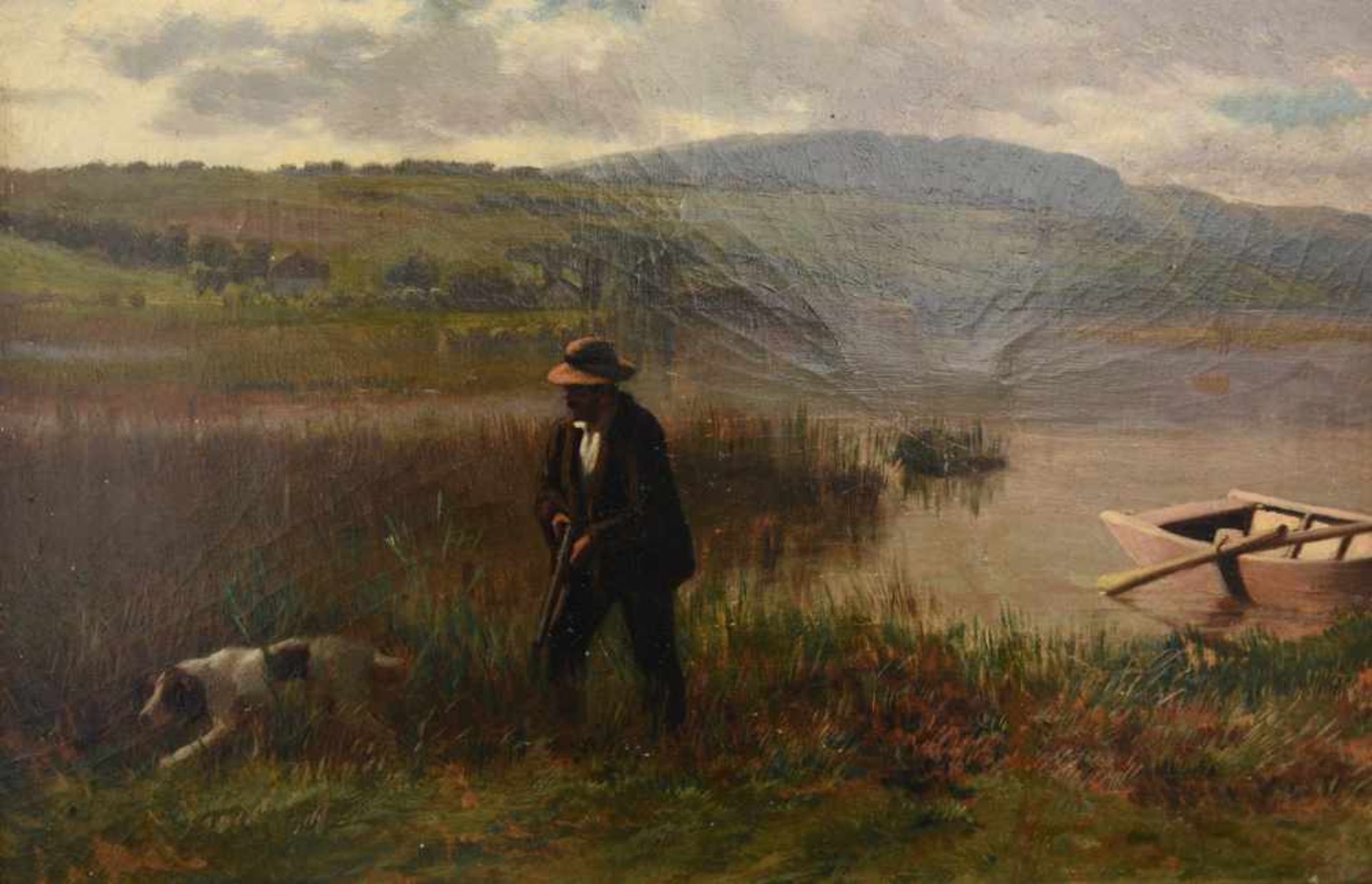 ALBERT LUGARDON, Jäger am Seeufer, Öl auf Platte,England, 1885.Sehr guter Zustand.44 x 32 cm o.R. - Image 2 of 4