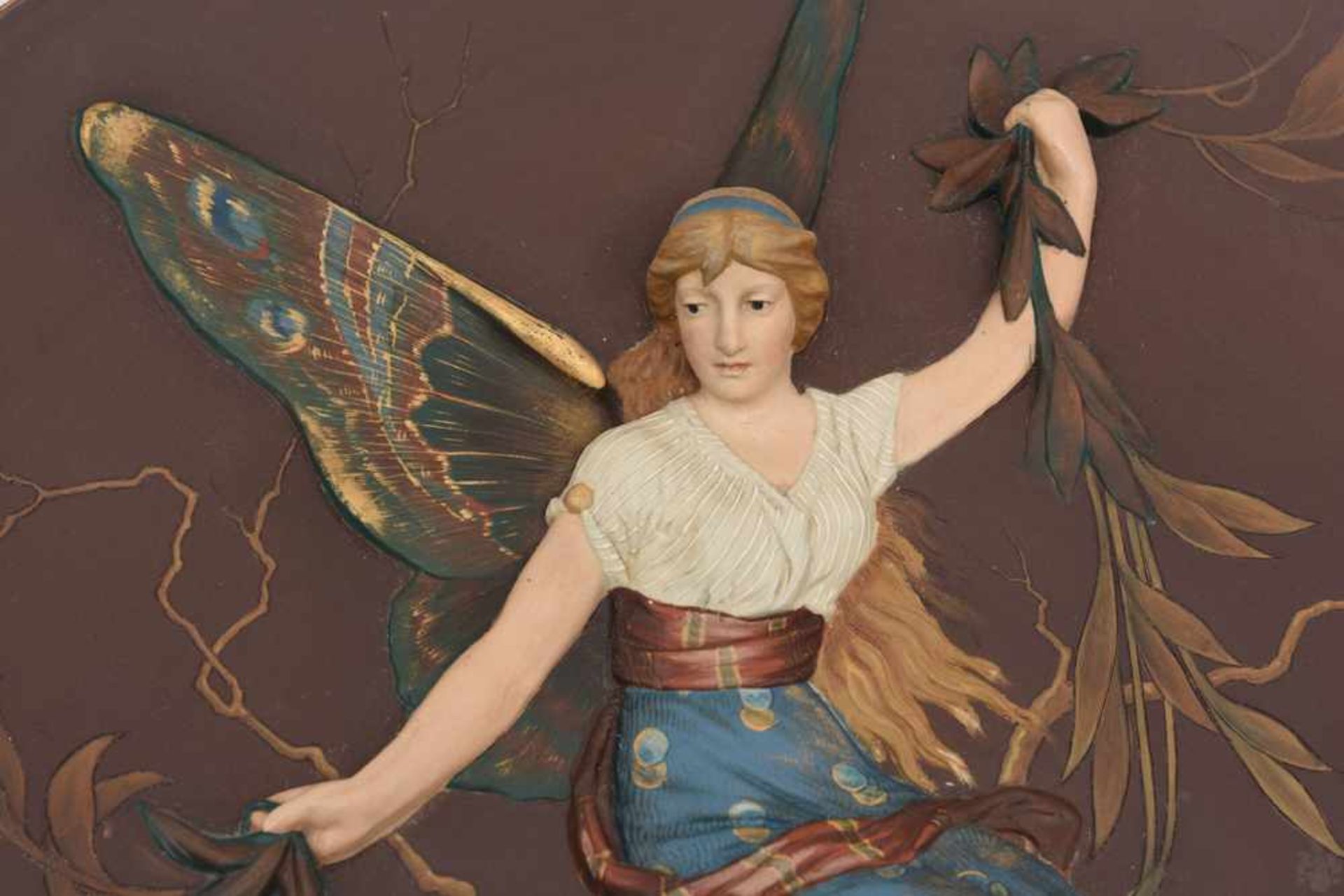 METTLACH, Jugendstil. No. 1696, Frau mit Schmetterlingsflügeln, elfenhaftes Wesen. Deutschland, - Bild 2 aus 3