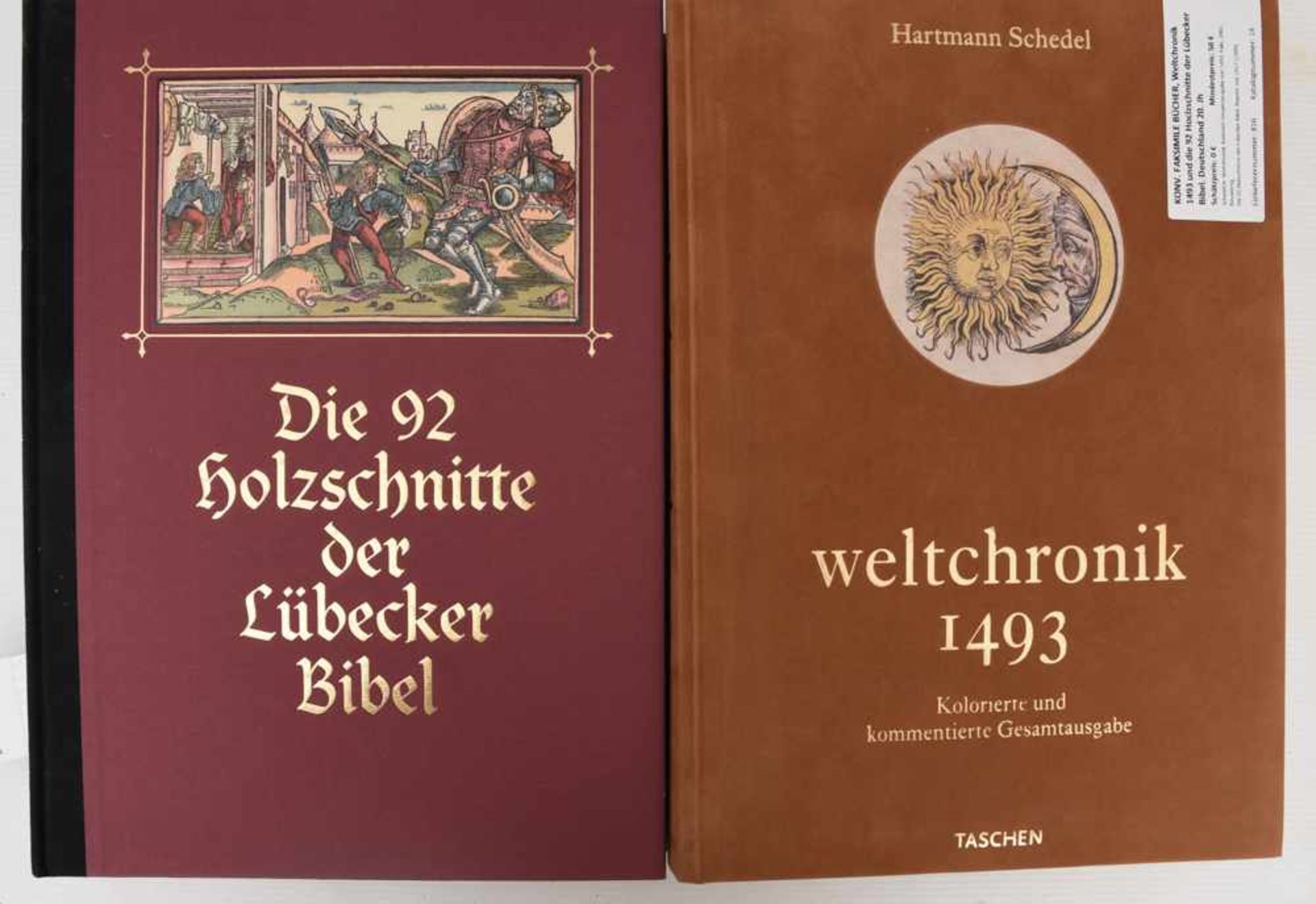 KONV. FAKSIMILE BÜCHER, Weltchronik 1493 und die 92 Holzschnitte der Lübecker Bibel. Deutschland 20.