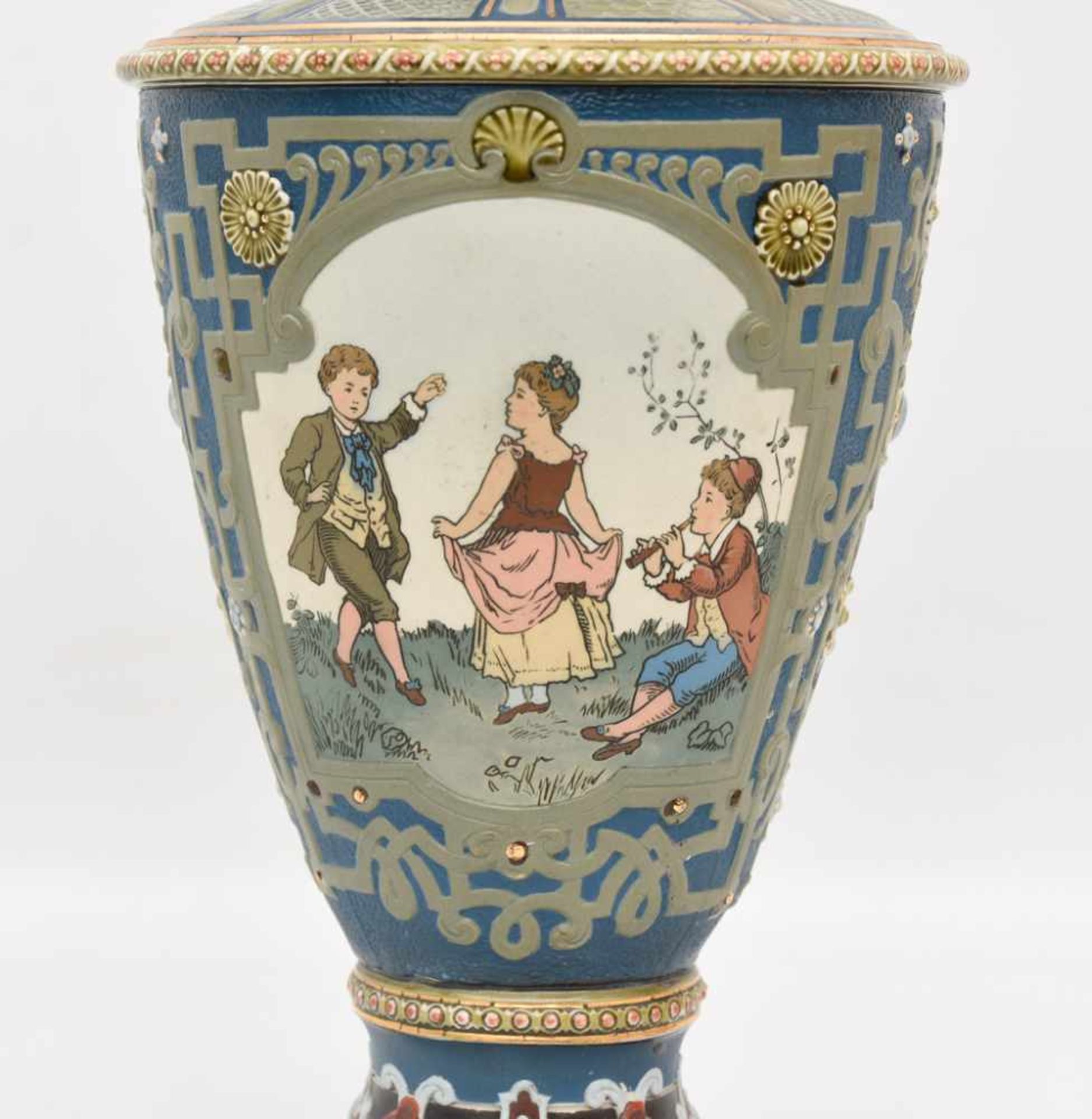 METTLACH, Villeroy & Boch, Art Nouveau Vase, Deutschland, 1910.Dekor mit Spilenden Kindern.Keine - Bild 6 aus 13