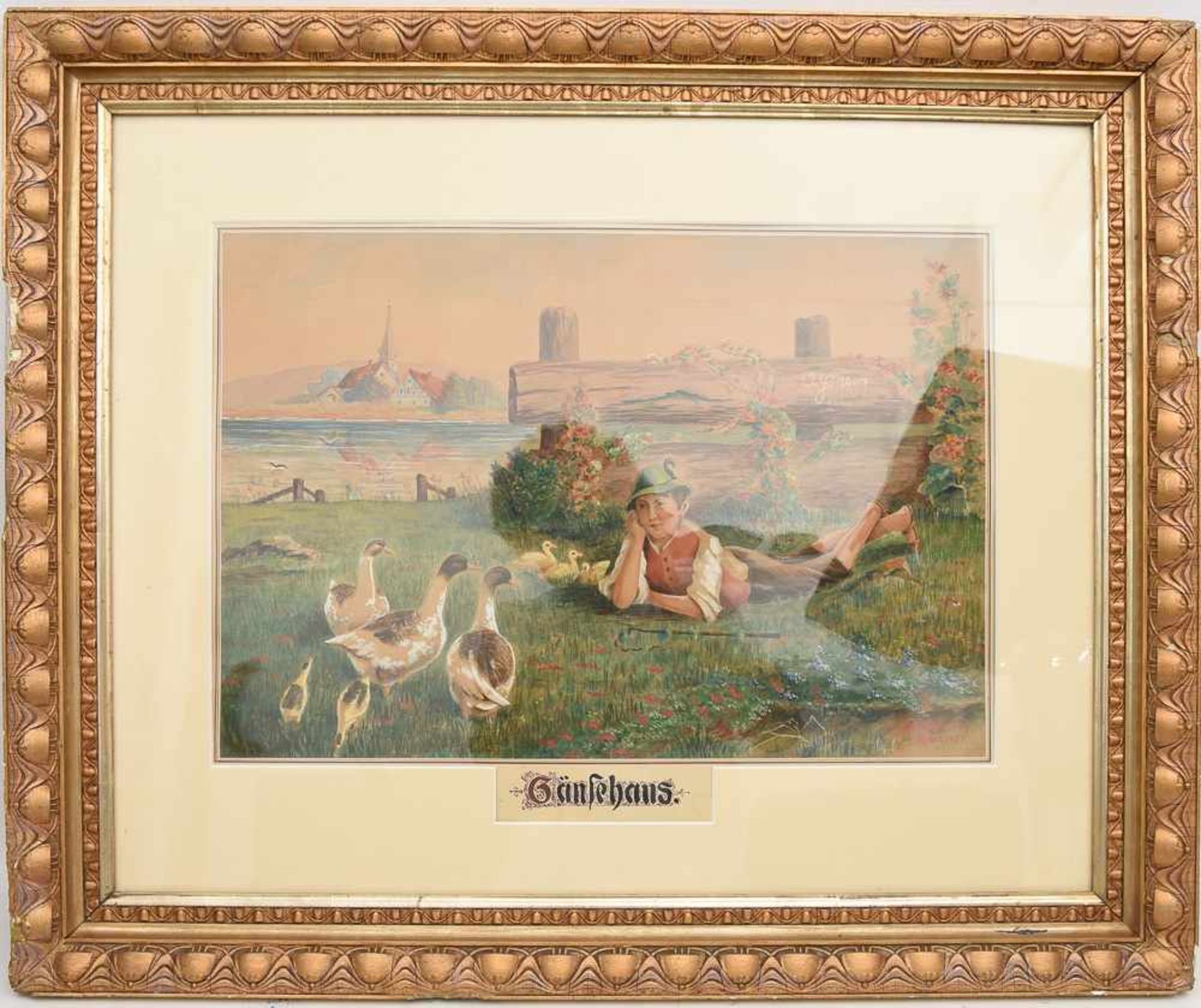 OTTO HILDEBRAND, Gänseliesel und Gänsehans, Aquarell auf Papier,gerahmt, signiert und