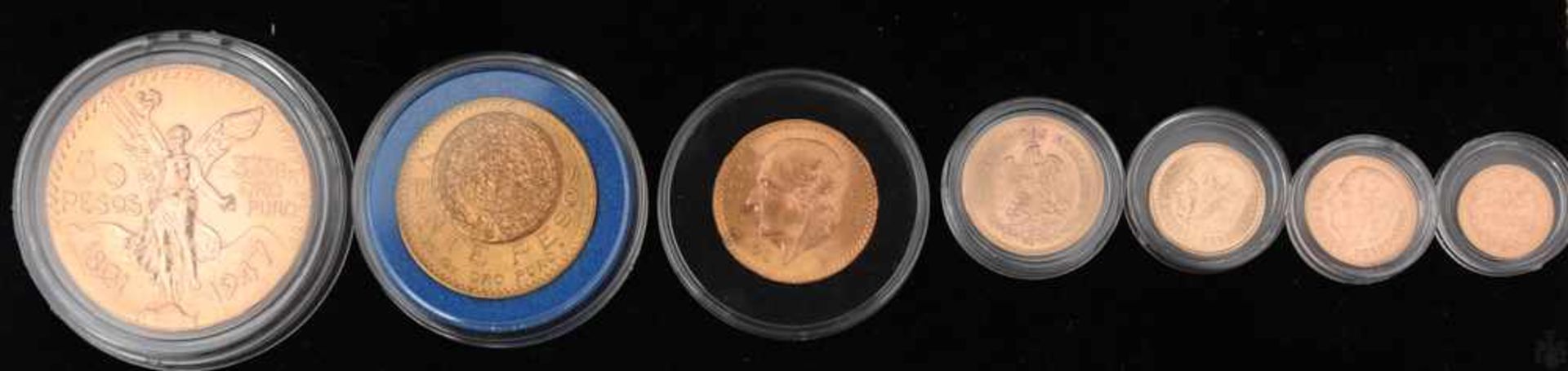 GOLDMÜNZEN, Konvolut Mexico Pesos Gold, 20. Jhd. (11)7 Münzen Mexico1 x 50 Pesos Centenario 41,667
