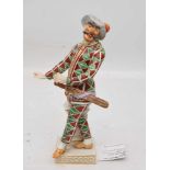 MEISSEN FIGUR , Arlecchino mit Maske aus der Commedia dell ´arte, 1987.Porzellan farbig bemalt und