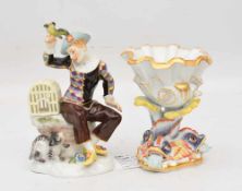 KONV. MEISSEN, Harlekin un Eierhalter, Meissen, 20. Jh.Der Harlekin weist keinerlei Schäden und