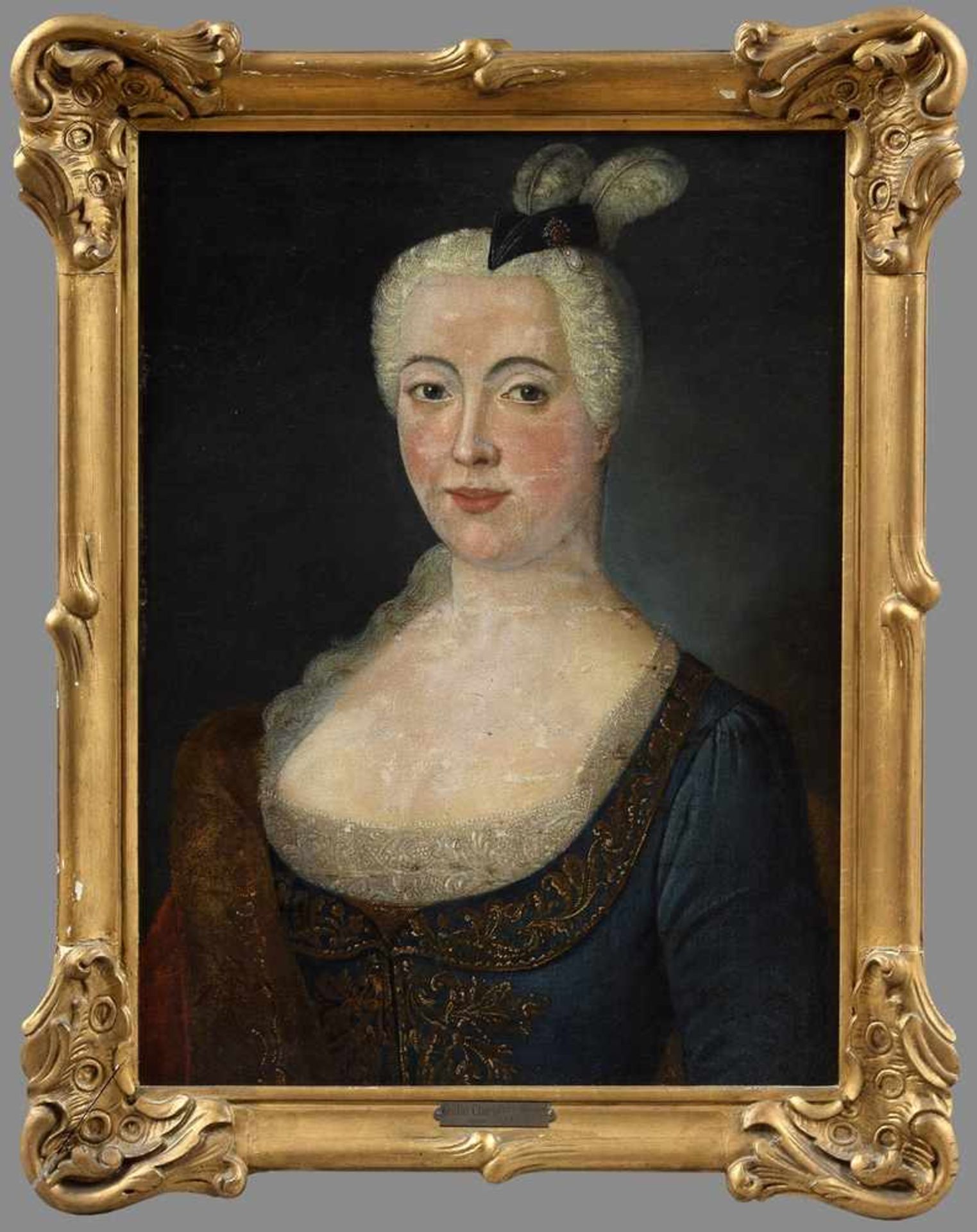 Portraitist des 18.Jh. "Charlotte Gräfin Spahr anno 1736", Öl/Lwd, rentoilliert, 59,5x45cm (m.R. - Bild 2 aus 5