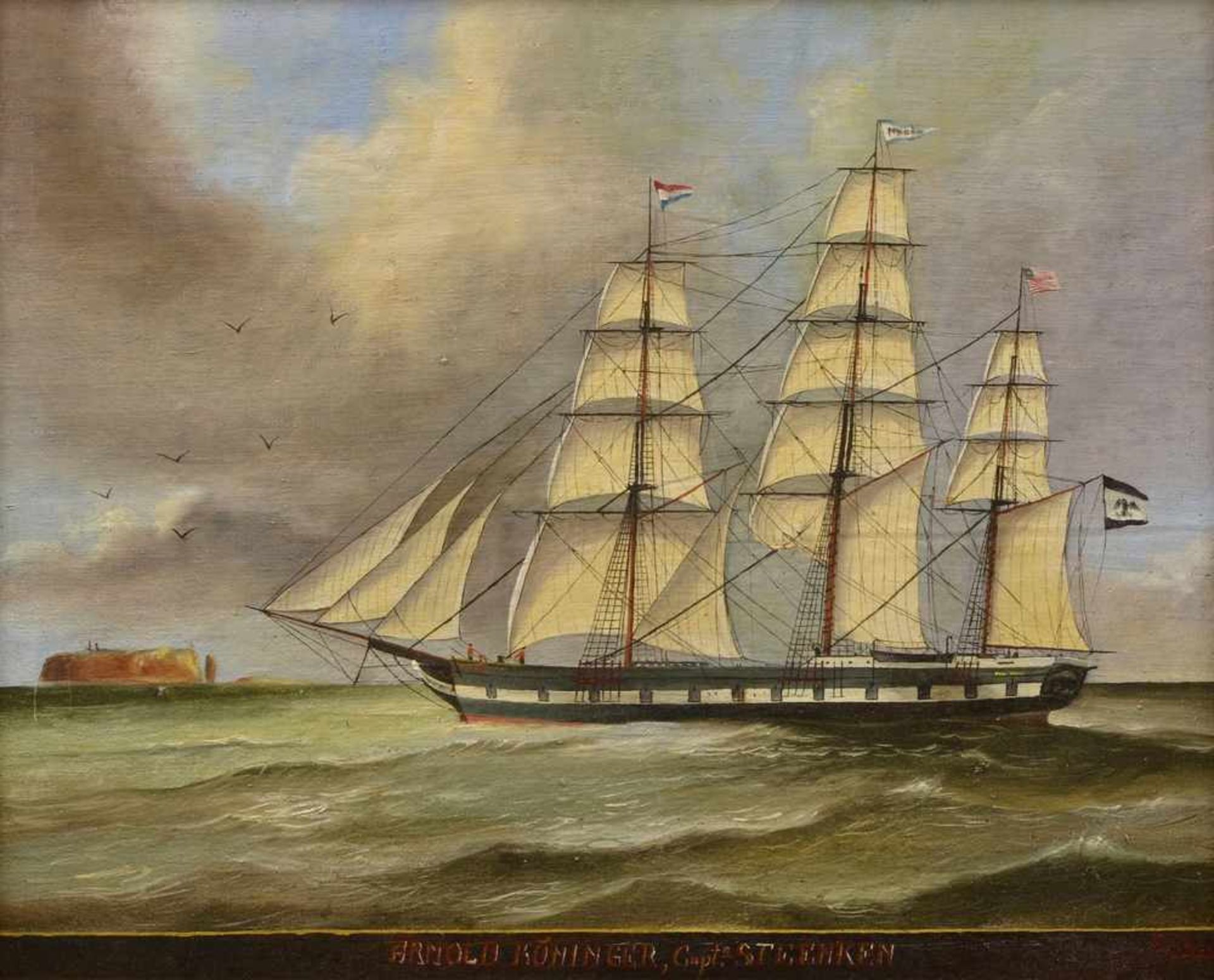 Kapitänsbild "Vollschiff Arnold Böninger, Duisburg, erbaut 1852 in Bremen-Vegesack, Capt. Steenken",
