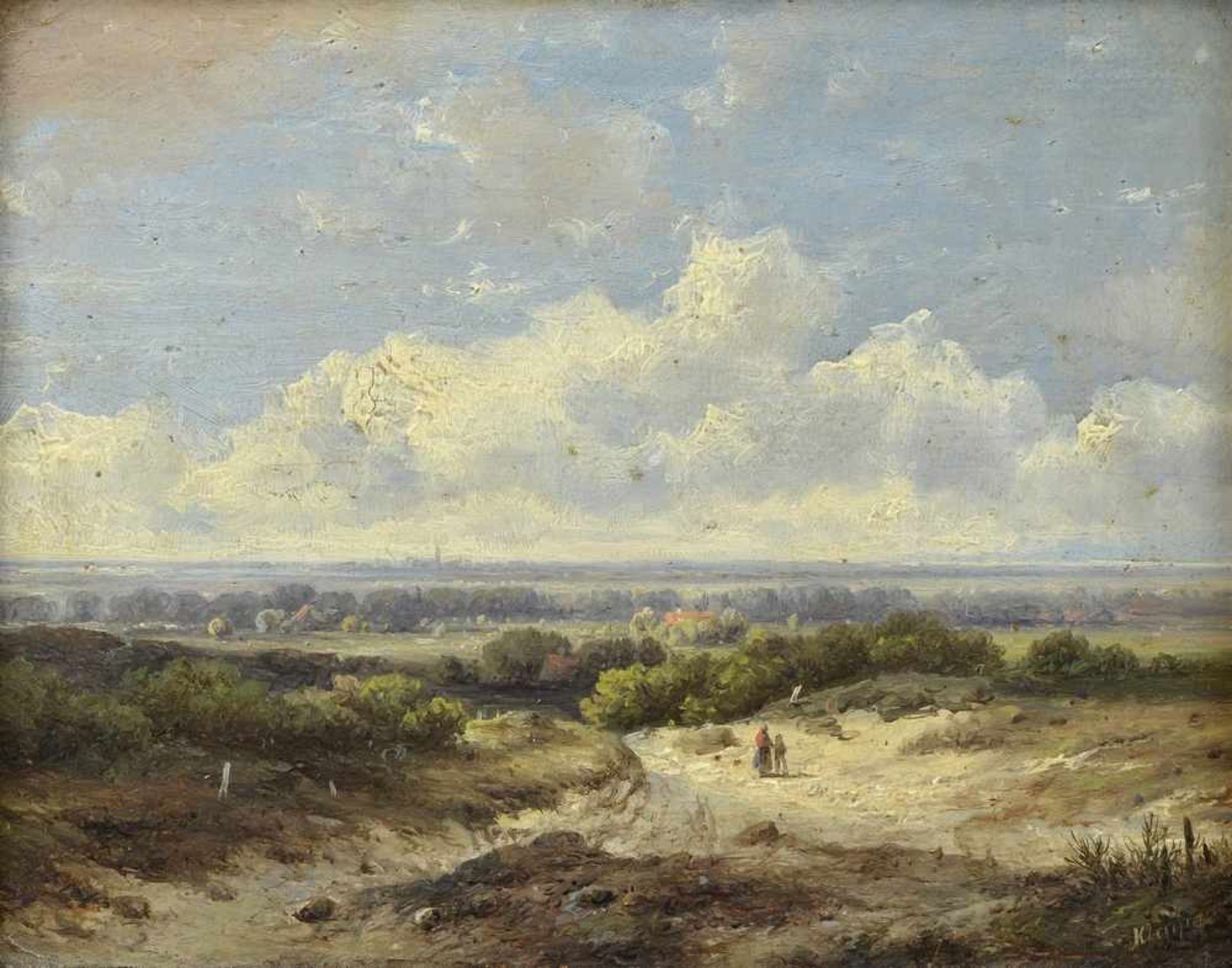 Kluyver, Pieter Lodewijk Francisco (1816-1900) "Weite Landschaft" Öl/Holz, u.r.sign., 13,5x17,5cm (