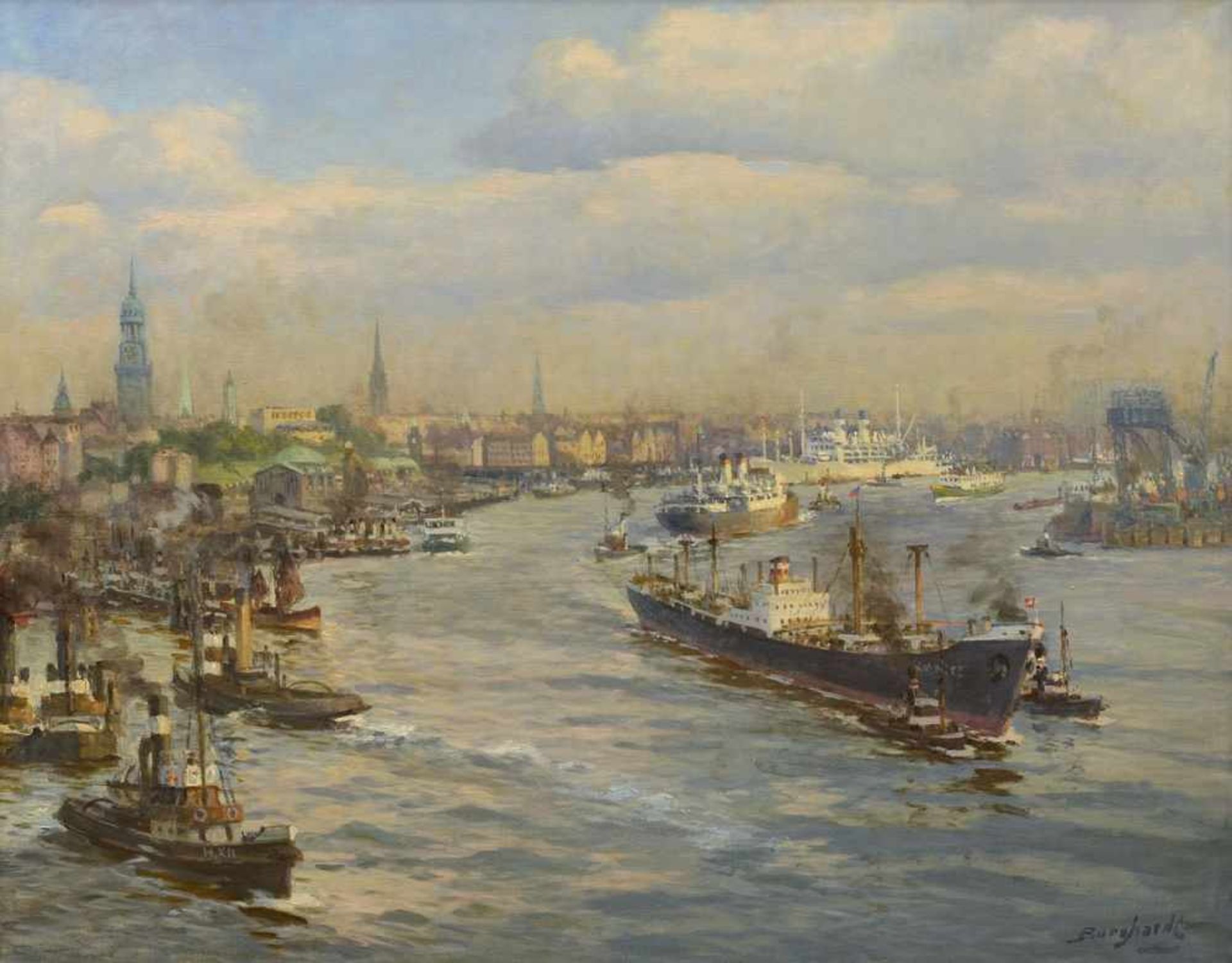 Burghardt, Gustav Paul (1875-1955) "Blick auf die Landungsbrücken in Hamburg aus der