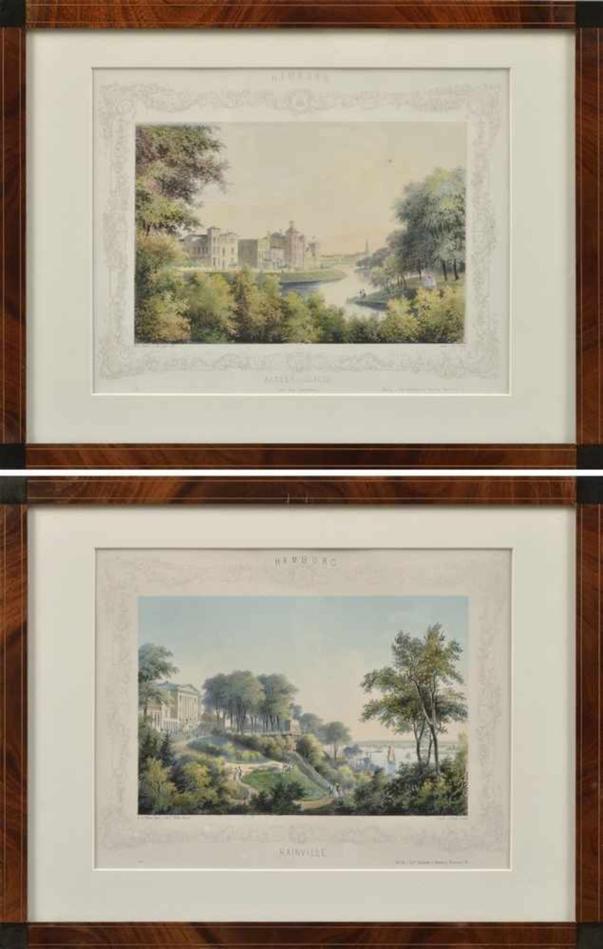 2 Hamburgensien "Alster-Glacis (vor dem Dammthore)" und "Rainville", Lithographien nach der Natur - Bild 2 aus 4
