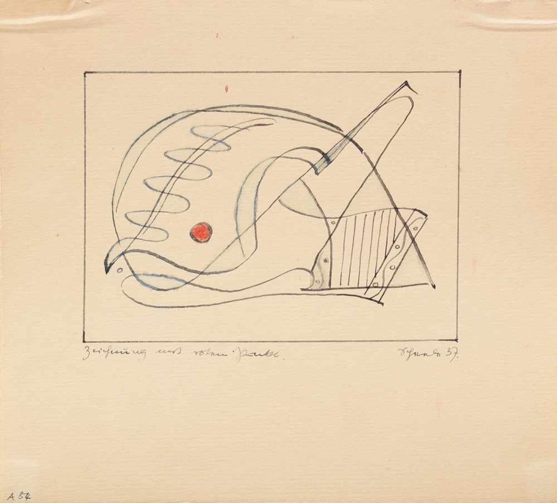 Scheele, Kurt (1905-1944) "Zeichnung mit rotem Punkt" 1937, Tusche auf Papier, u.r.sign./dat./u.l.