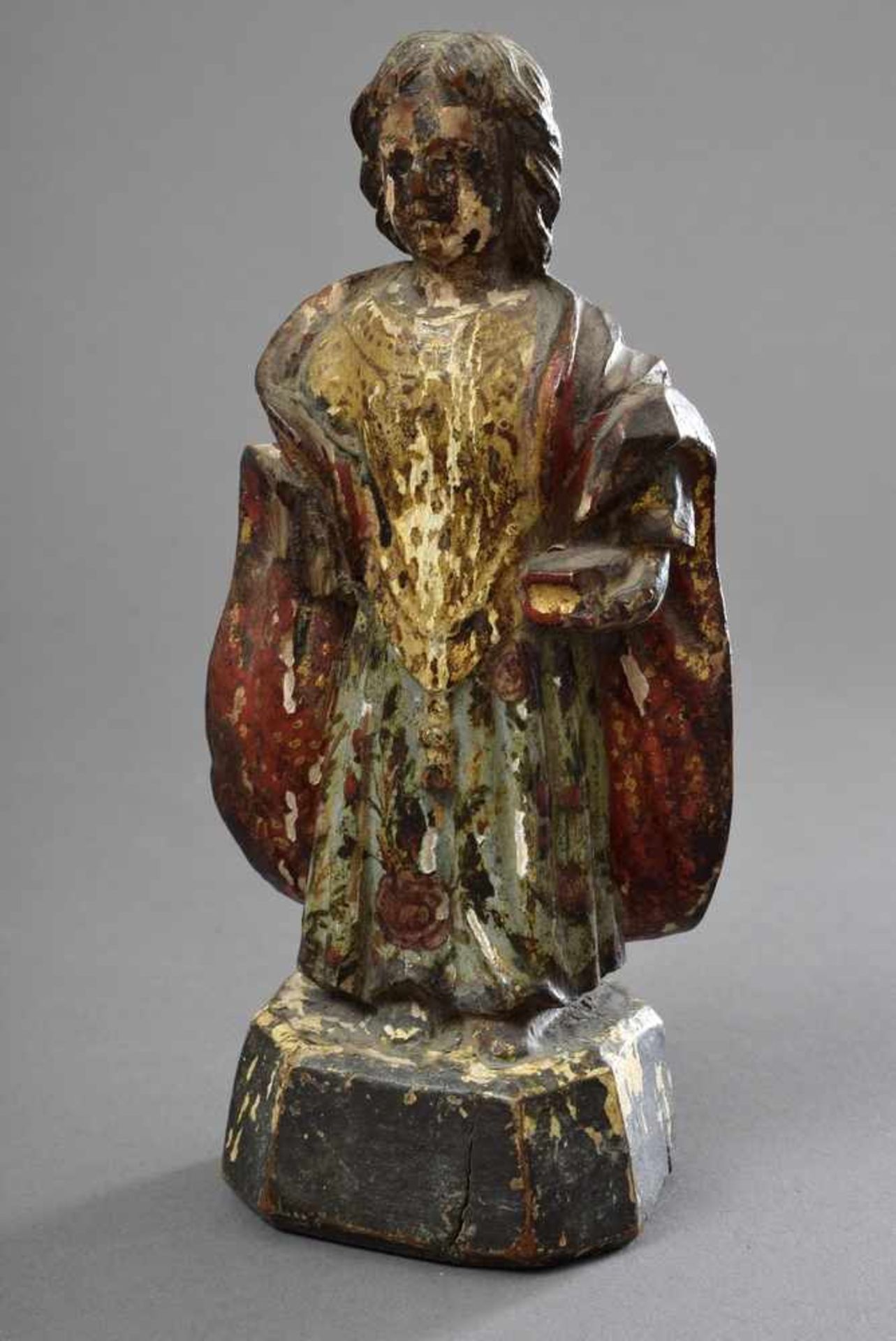 Brasilianischer "Santo" Heiligenfigur, Holz geschnitzt/bemalt, H. 16cm, defekt