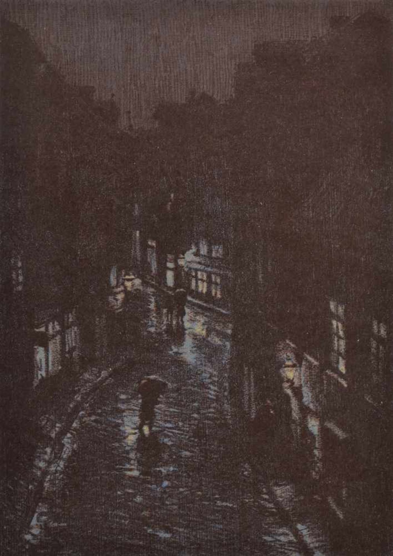 Kallmorgen, Friedrich (1856-1924) "Hamburger Straße bei Nacht", Farblithographie auf schwarzem