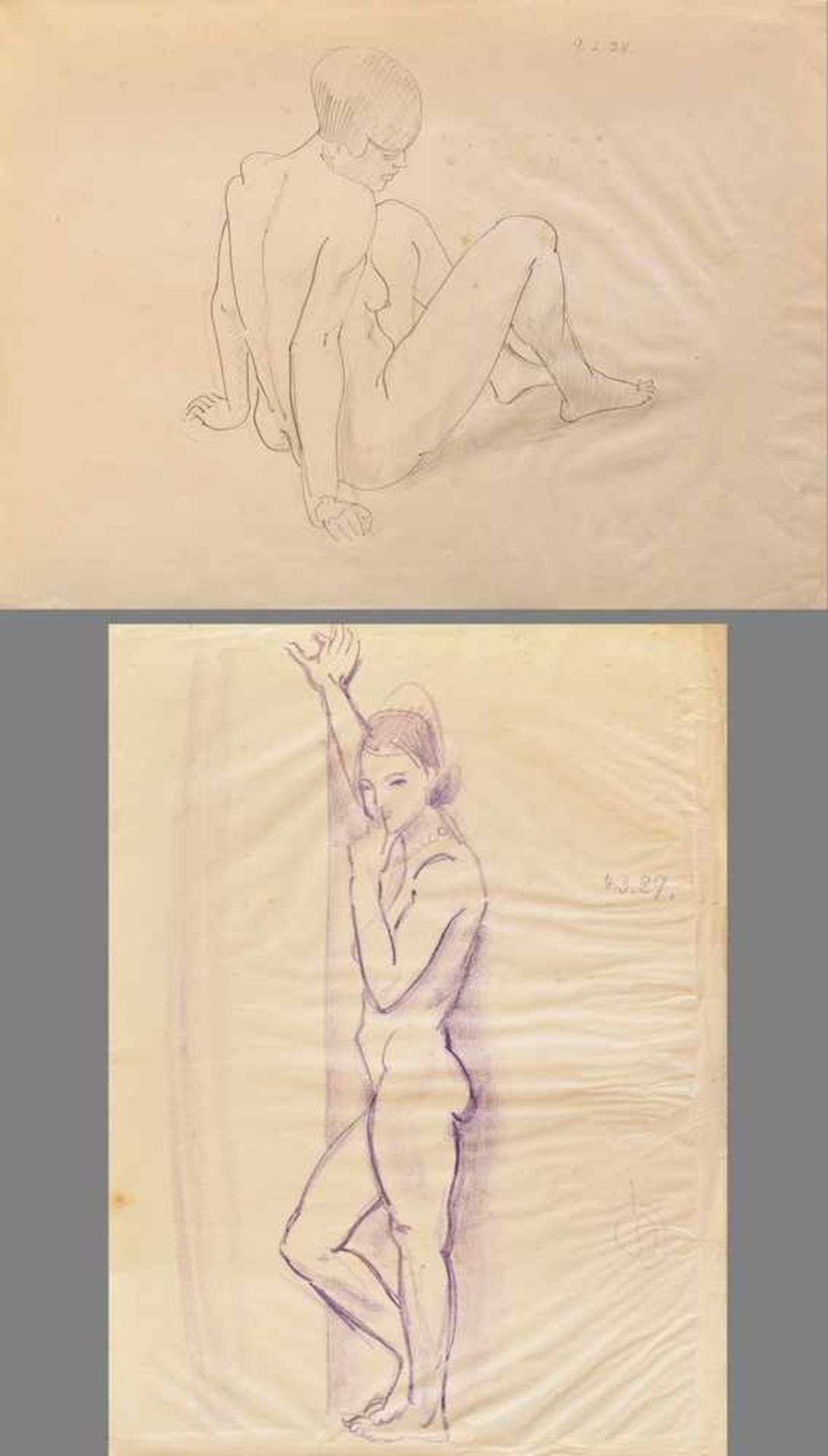 2 Diverse Scheele, Kurt (1905-1944) Zeichnungen "Sitzender Akt"/"Stehender Akt" 1928/1929, Blei/