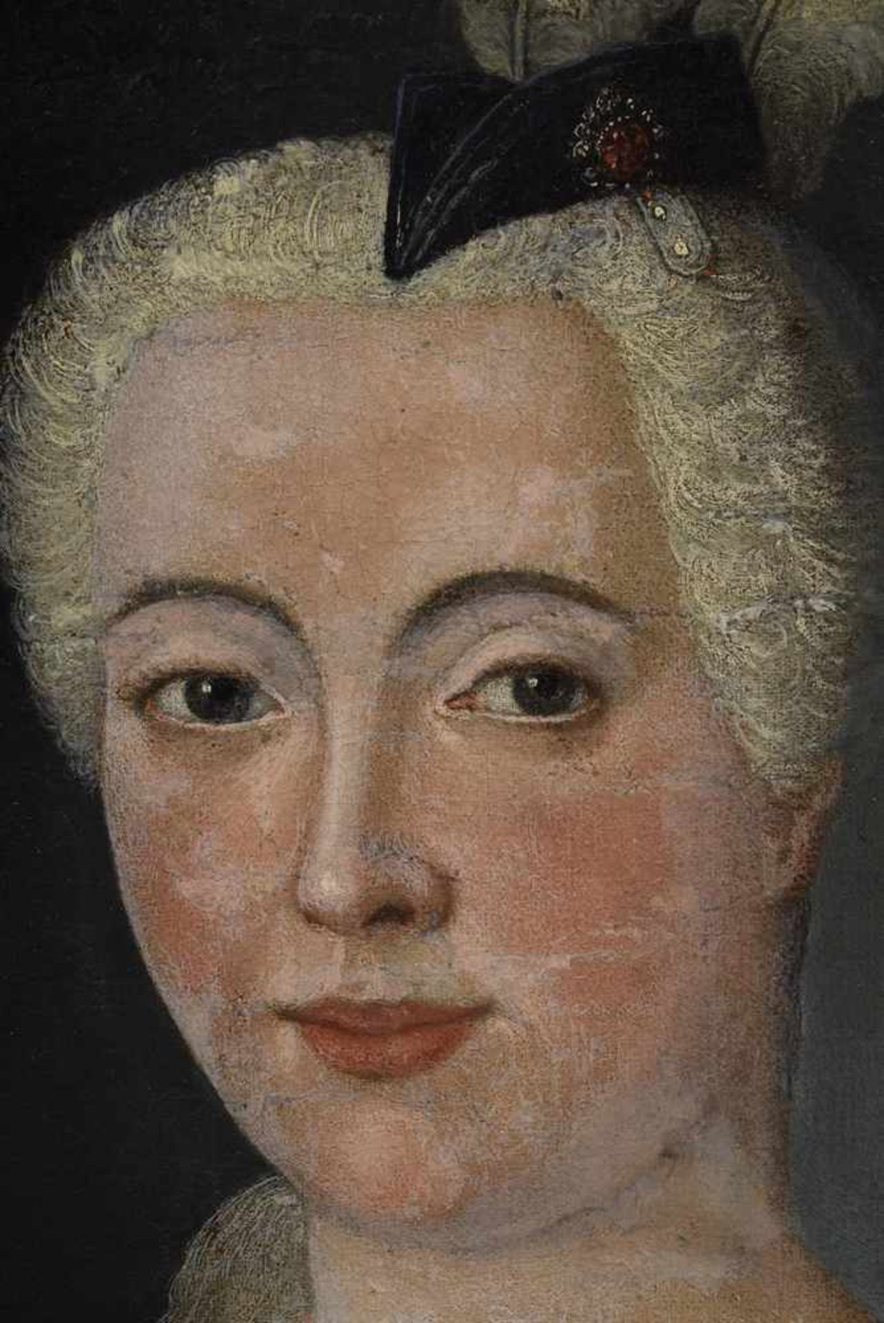 Portraitist des 18.Jh. "Charlotte Gräfin Spahr anno 1736", Öl/Lwd, rentoilliert, 59,5x45cm (m.R. - Bild 4 aus 5