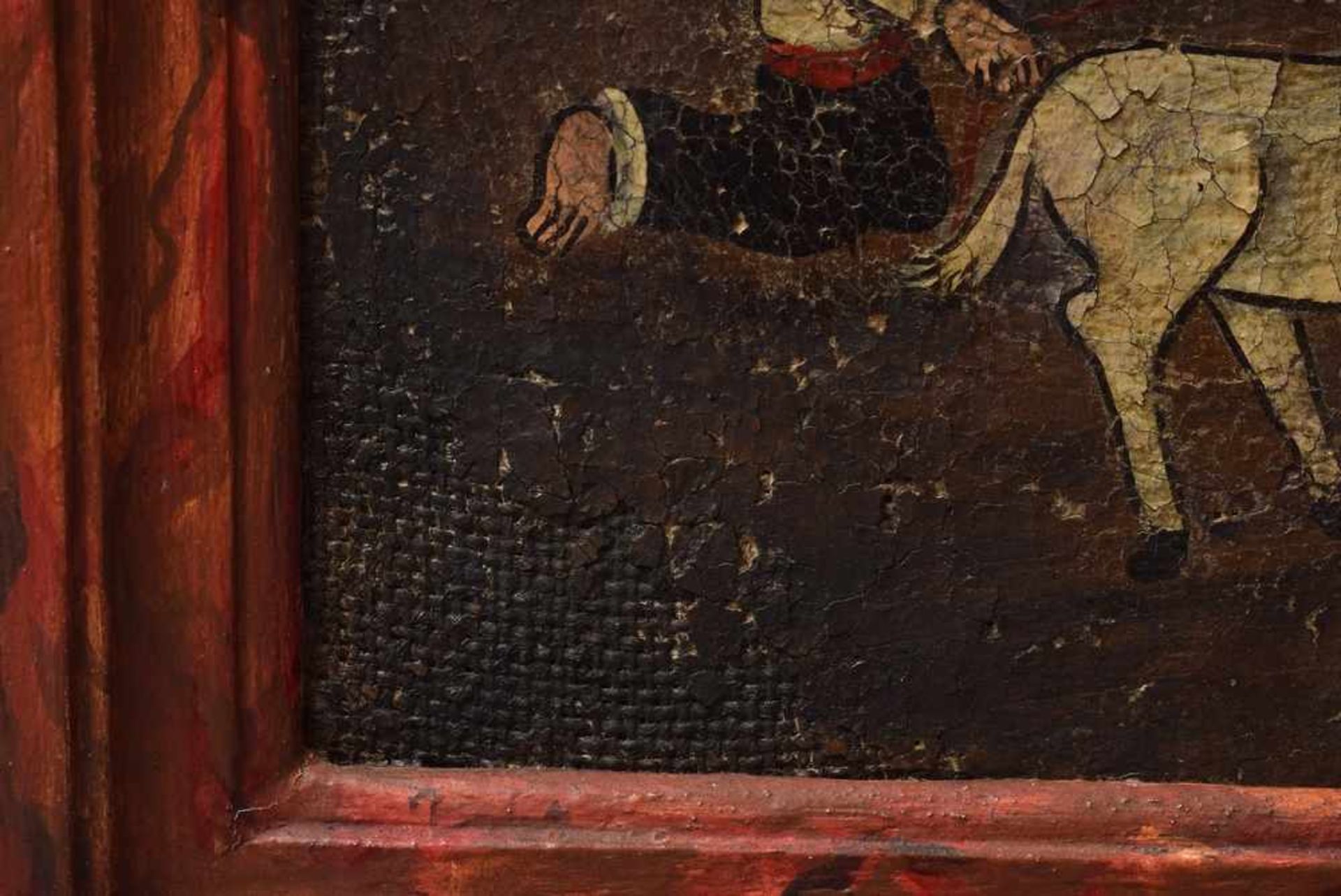 Naives Heiligenbild "Der gute Hirte", Öl/Lw. auf Holz aufgezogen, Cuzco Schule, 18./19.Jh., 56x43cm - Bild 3 aus 3