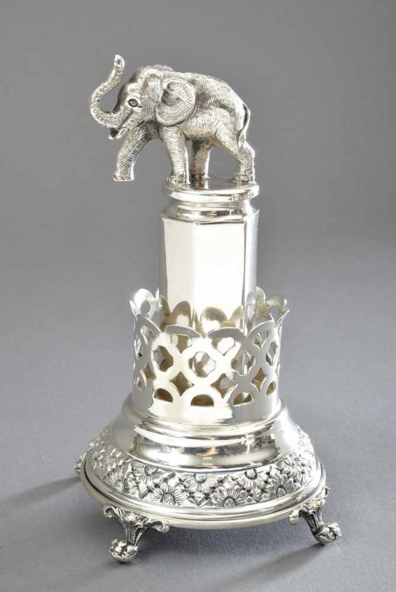 Paliteiro "Elefant auf Säule", Portugal, Silber 835, 229g, H. 15cm