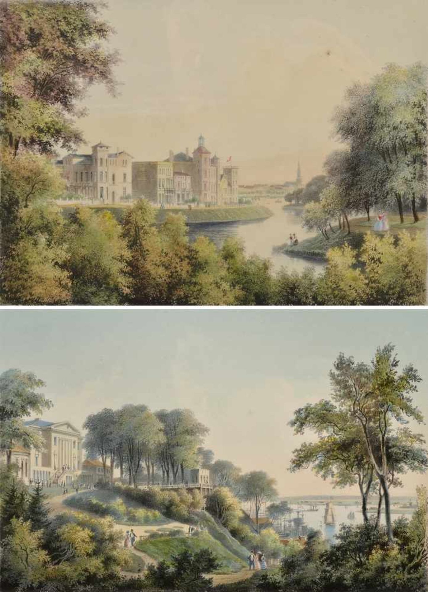 2 Hamburgensien "Alster-Glacis (vor dem Dammthore)" und "Rainville", Lithographien nach der Natur