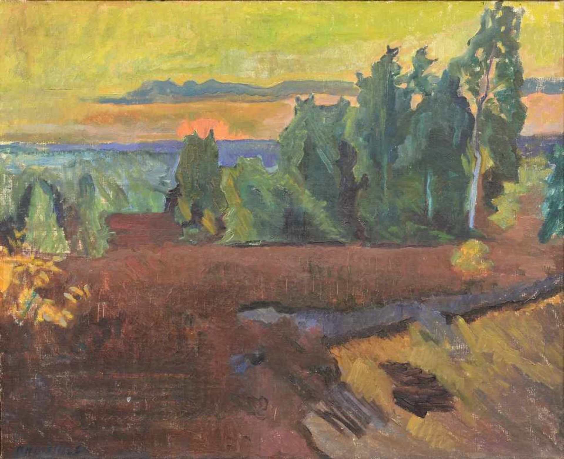 Illies, Otto (1881-1959) "Sonnenuntergang am Falkenstein", um 1920/30, Öl/Leinwand, u.l.sign., 55,