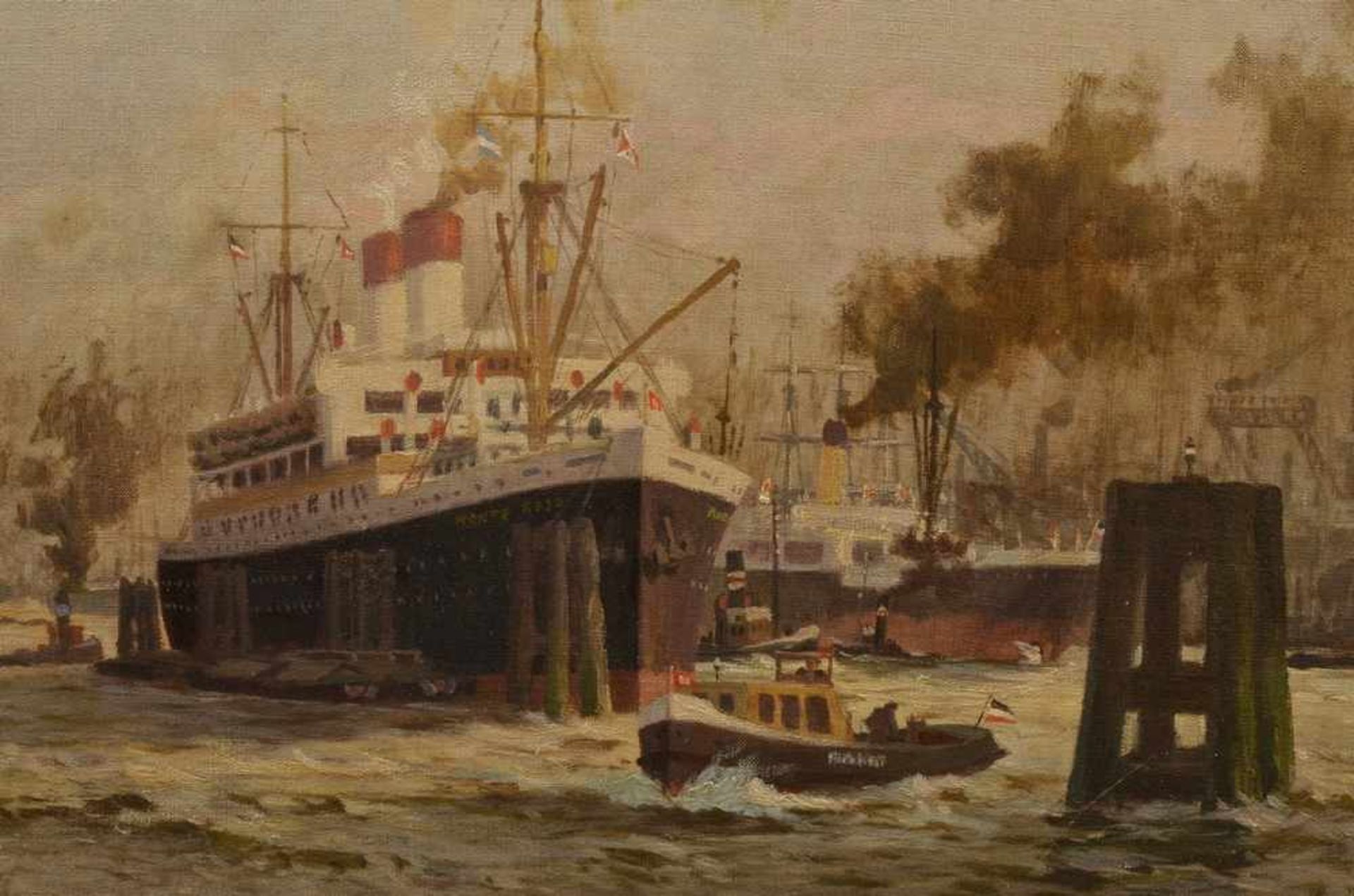 Burghardt, Gustav Paul (1875-1955) "Schiffsverkehr vor der Kehrwiederspitze", Öl/Leinwand, u.r. - Bild 5 aus 6