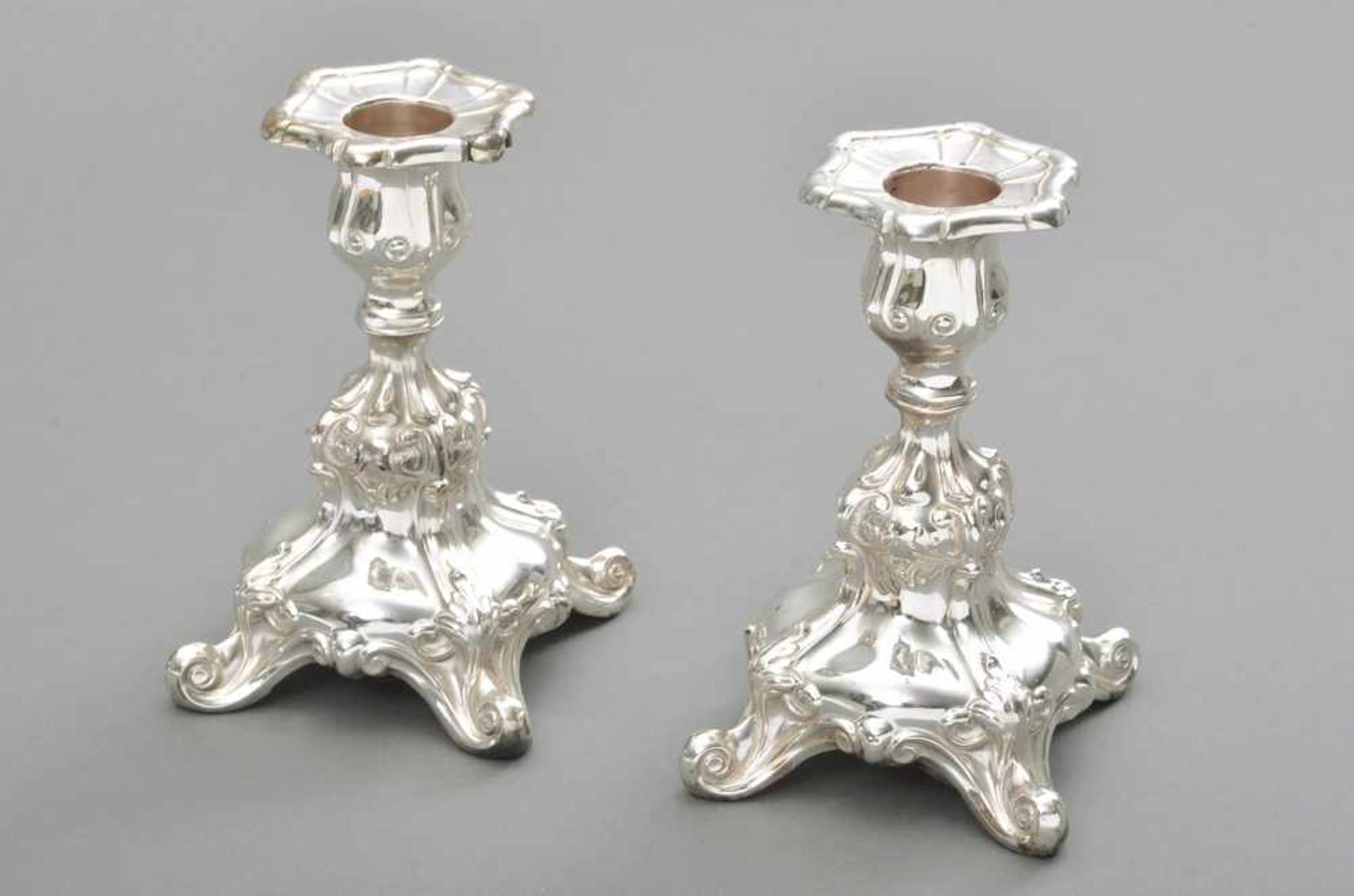 Paar kleine Leuchter in Spätbiedermeier Façon, Silber 925, H. 12cm, gefüllt
