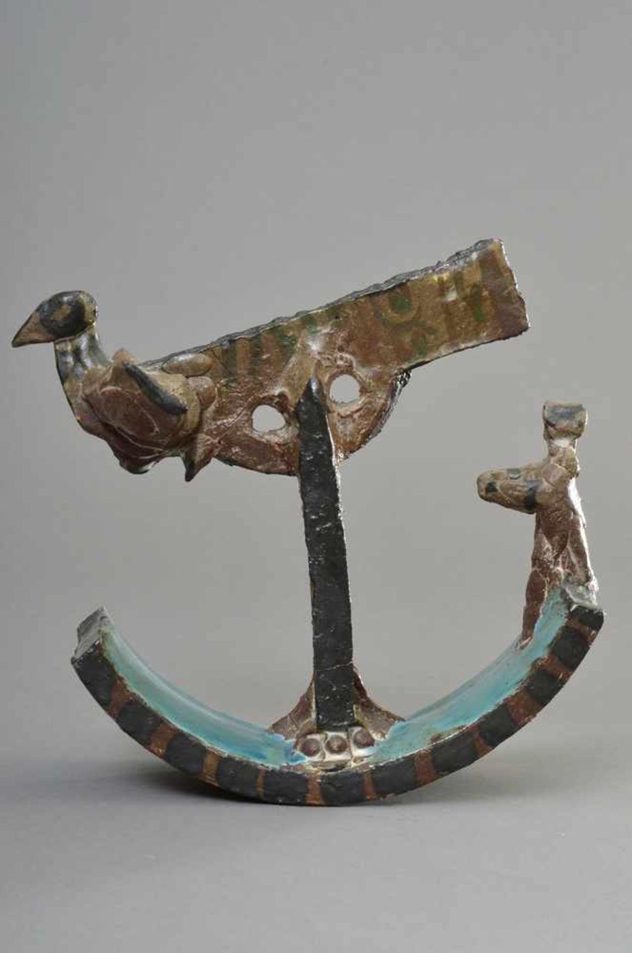 Portanier, Gilbert (*1926) "Vogel-Schiff", farbig glasierte Keramik Skulptur, H. 21cm, rest. - Bild 2 aus 4