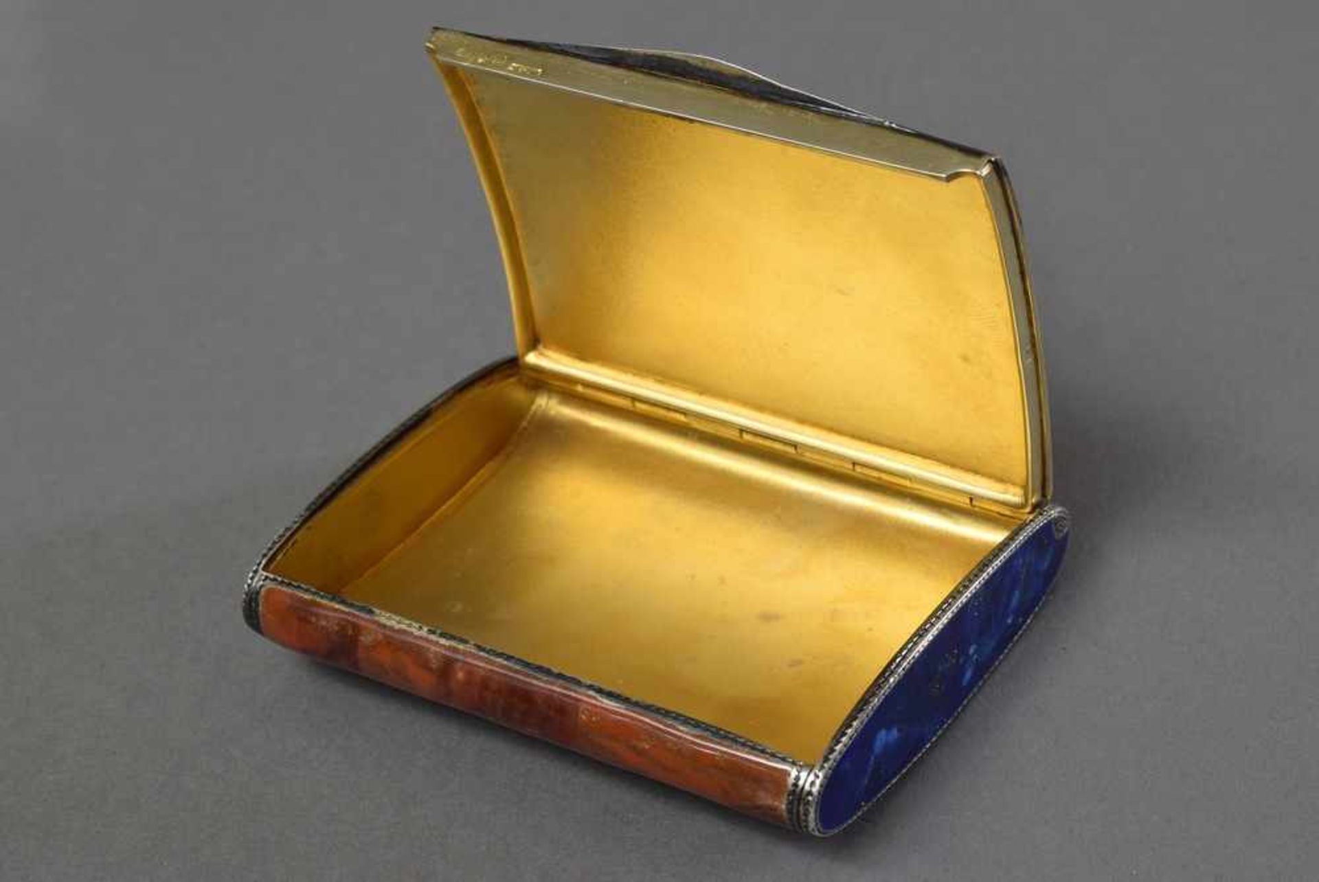 Silber 925 Etui mit Emaillierung in Stein Trompe l'oeil, Louis Kuppenheim, Pforzheim um 1920, ges. - Bild 2 aus 2