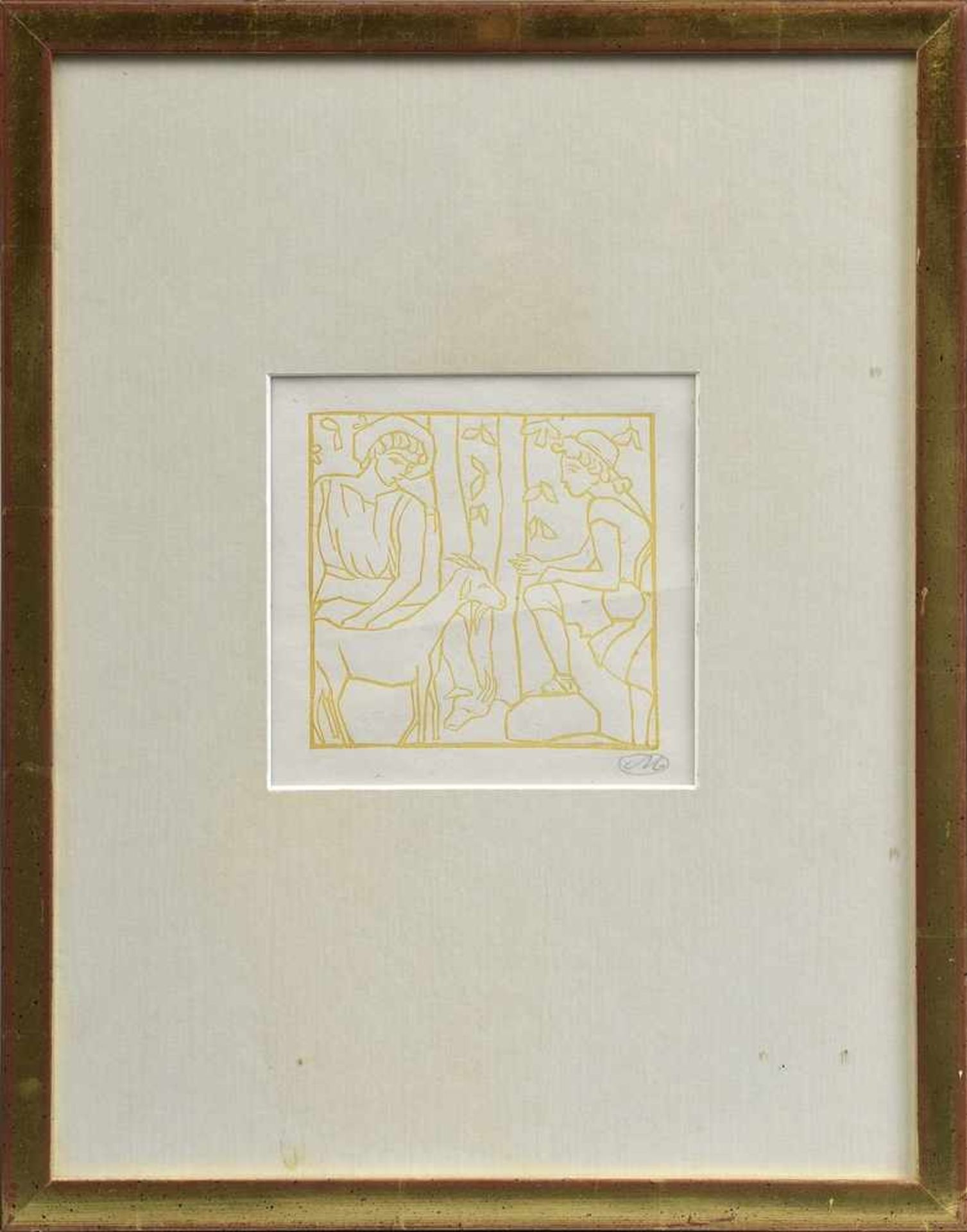 Maillol, Aristide (1861-1944) "Daphnis und Chloe" 1937, Holzschnitt in gelb, u.r.monogr., 10x10cm ( - Bild 2 aus 2
