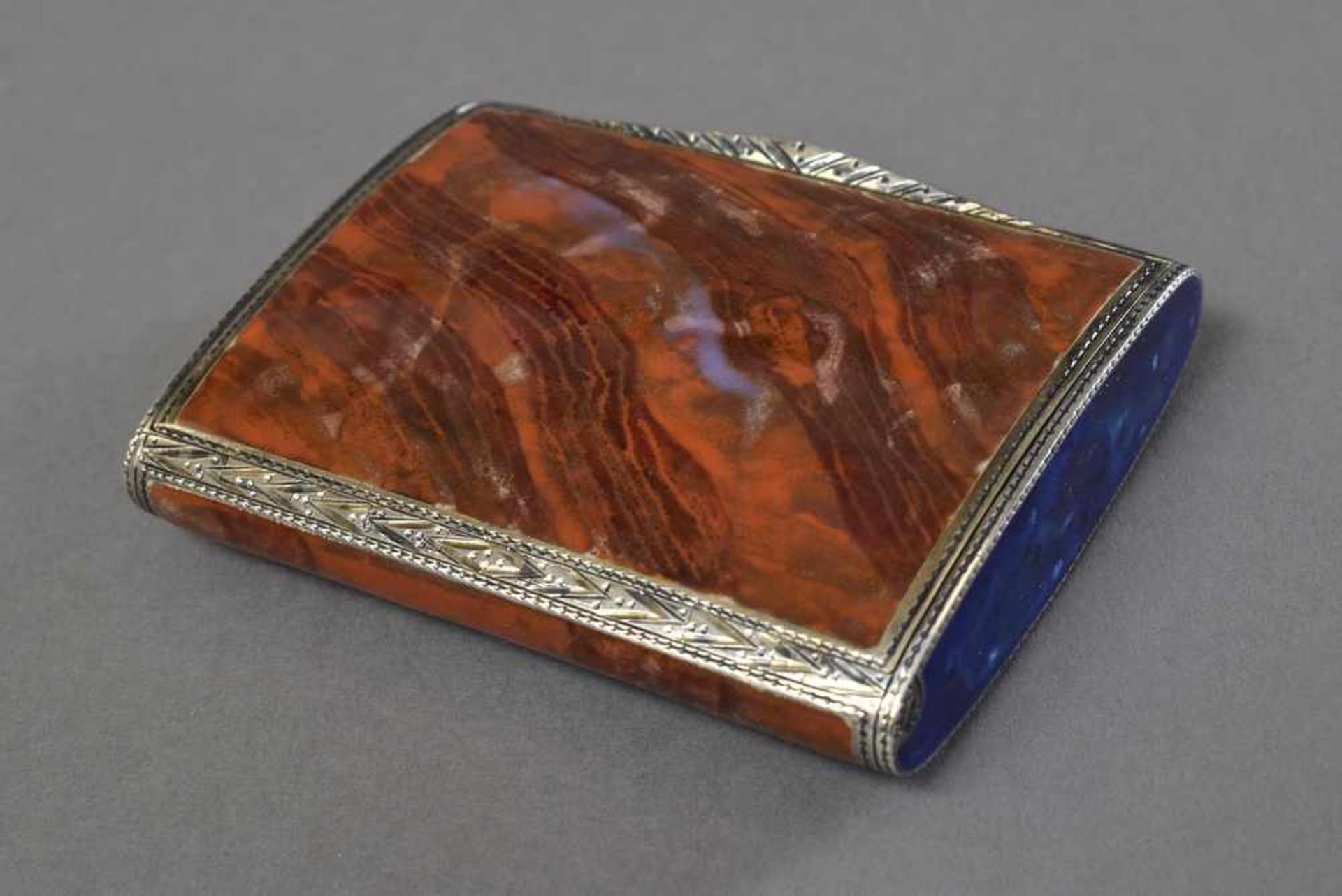 Silber 925 Etui mit Emaillierung in Stein Trompe l'oeil, Louis Kuppenheim, Pforzheim um 1920, ges.